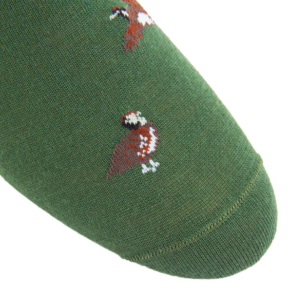 DAPPER CLASSICS PINE GREEN WITH COFFEE BROWN, BROWN, CREAM QUAIL MERINO WOOL SOCK