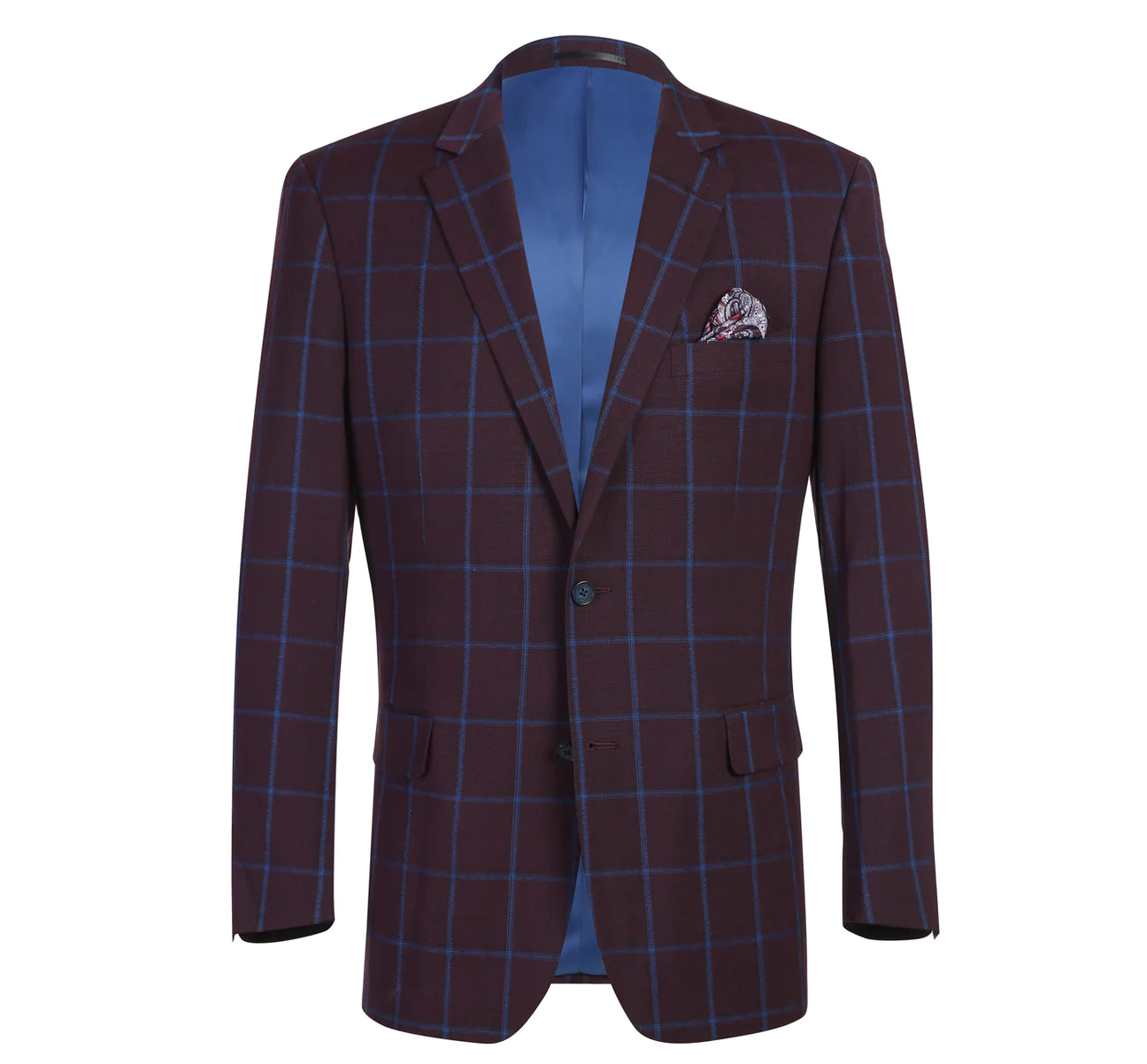 Renoir Slim Fit Burgundy with Blue Windowpane Sport Coat on clearance