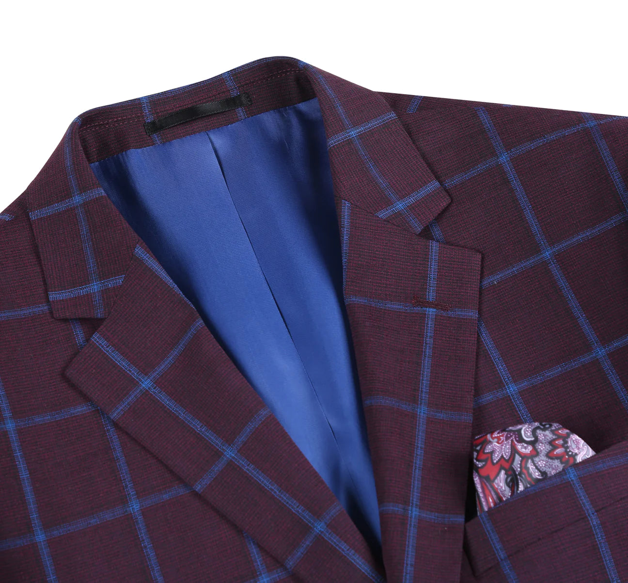Renoir Slim Fit Burgundy with Blue Windowpane Sport Coat on clearance