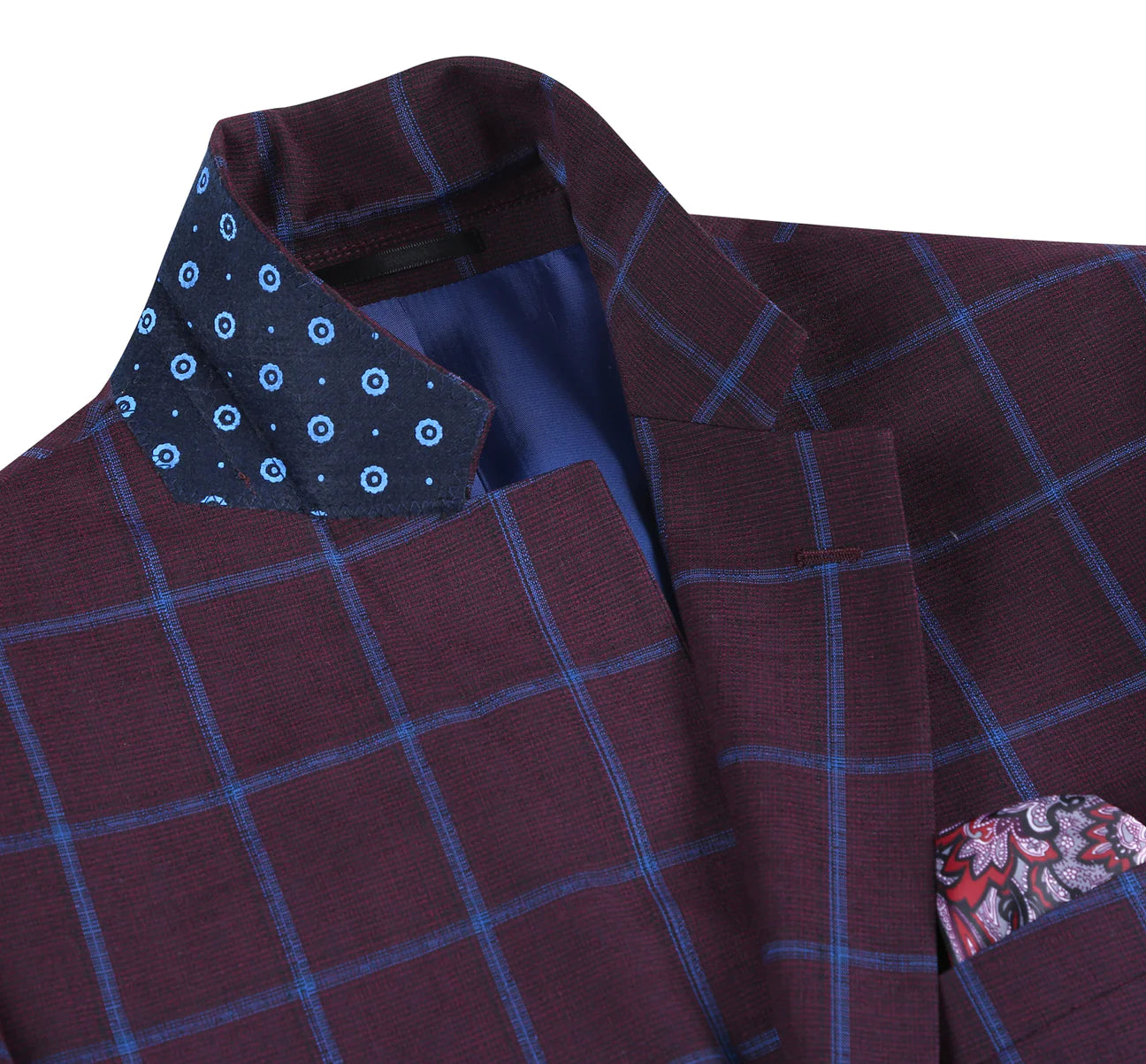 Renoir Slim Fit Burgundy with Blue Windowpane Sport Coat on clearance