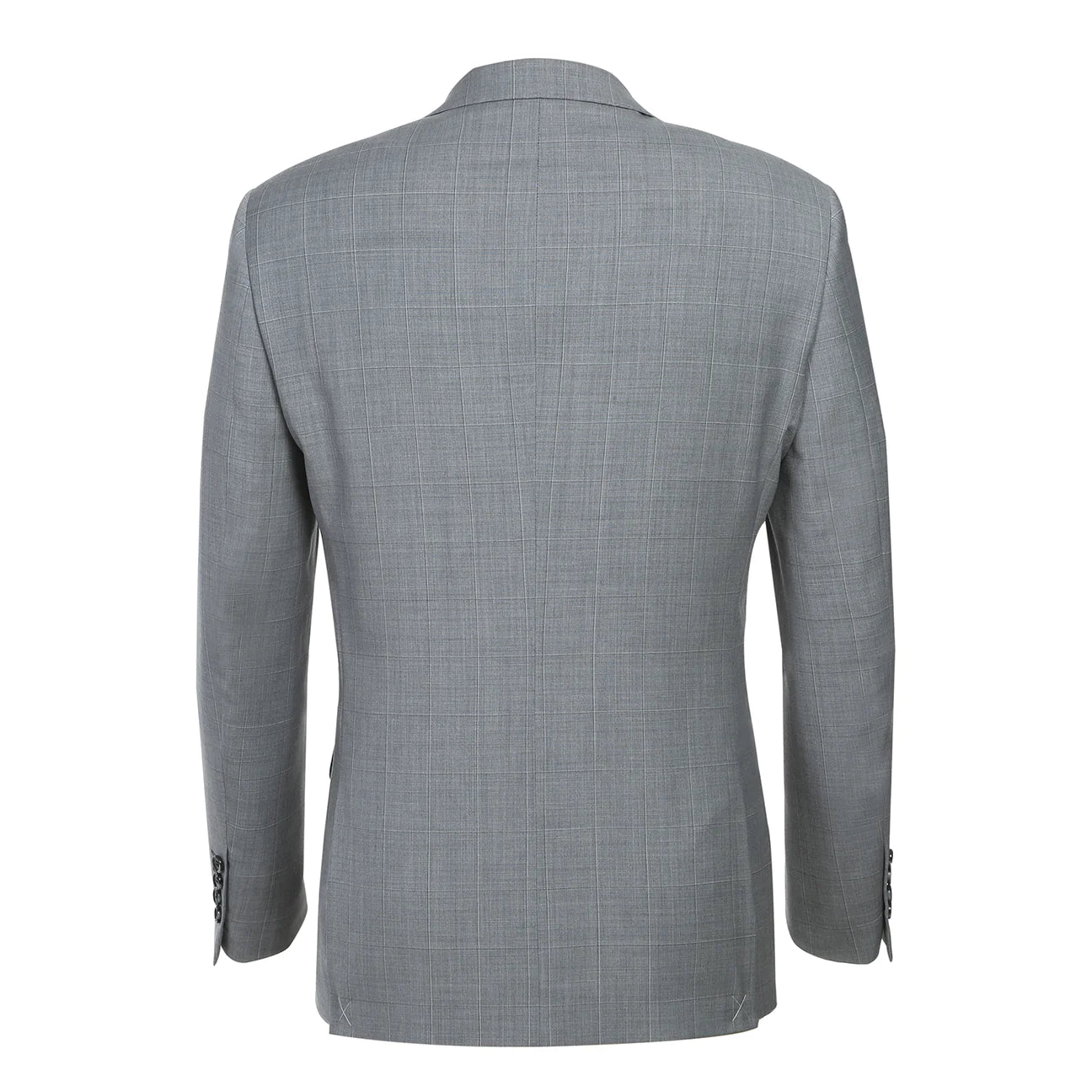Renoir Slim Fit Wool Blend Light Grey Windowpane Stretch Suit