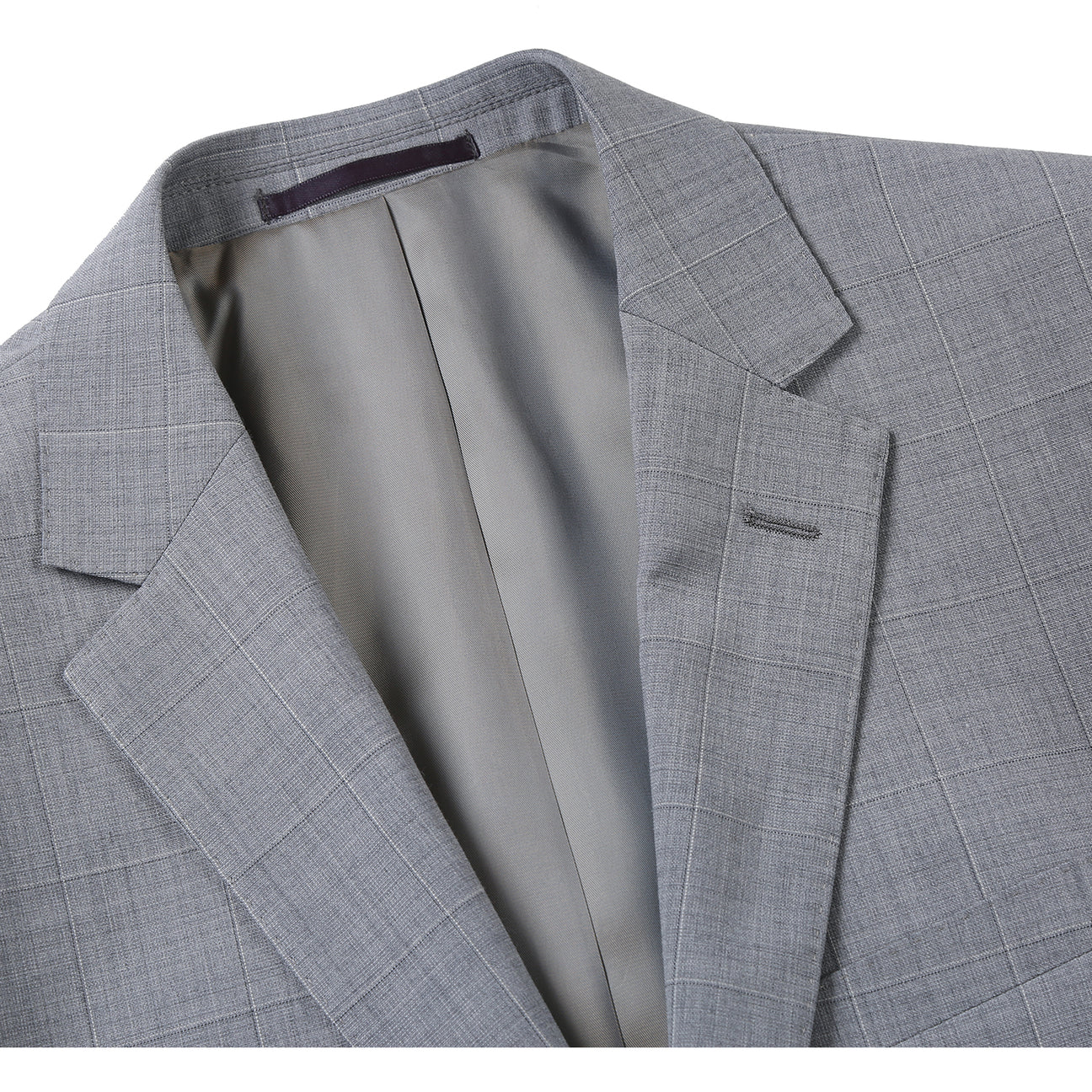 Renoir Slim Fit Wool Blend Light Grey Windowpane Stretch Suit