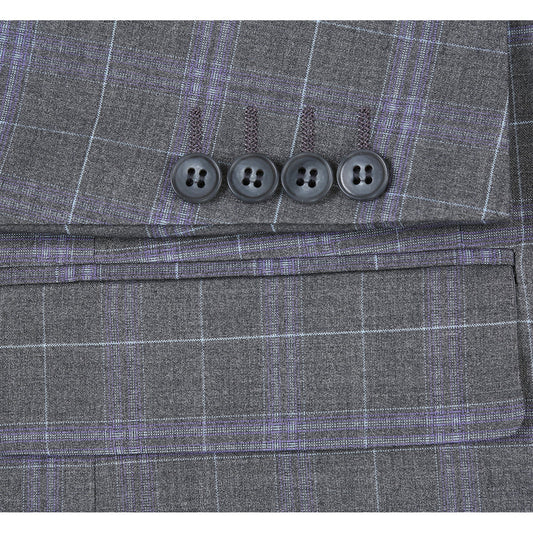 Renoir Classic Fit Light Grey with Purple Windowpane Suit on clearance