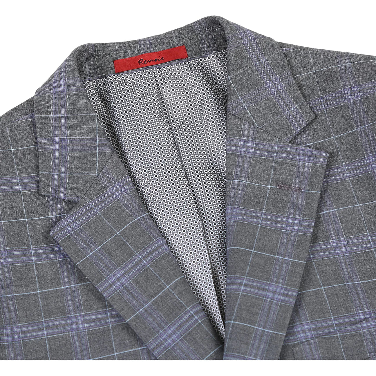 Renoir Classic Fit Light Grey with Purple Windowpane Suit on clearance