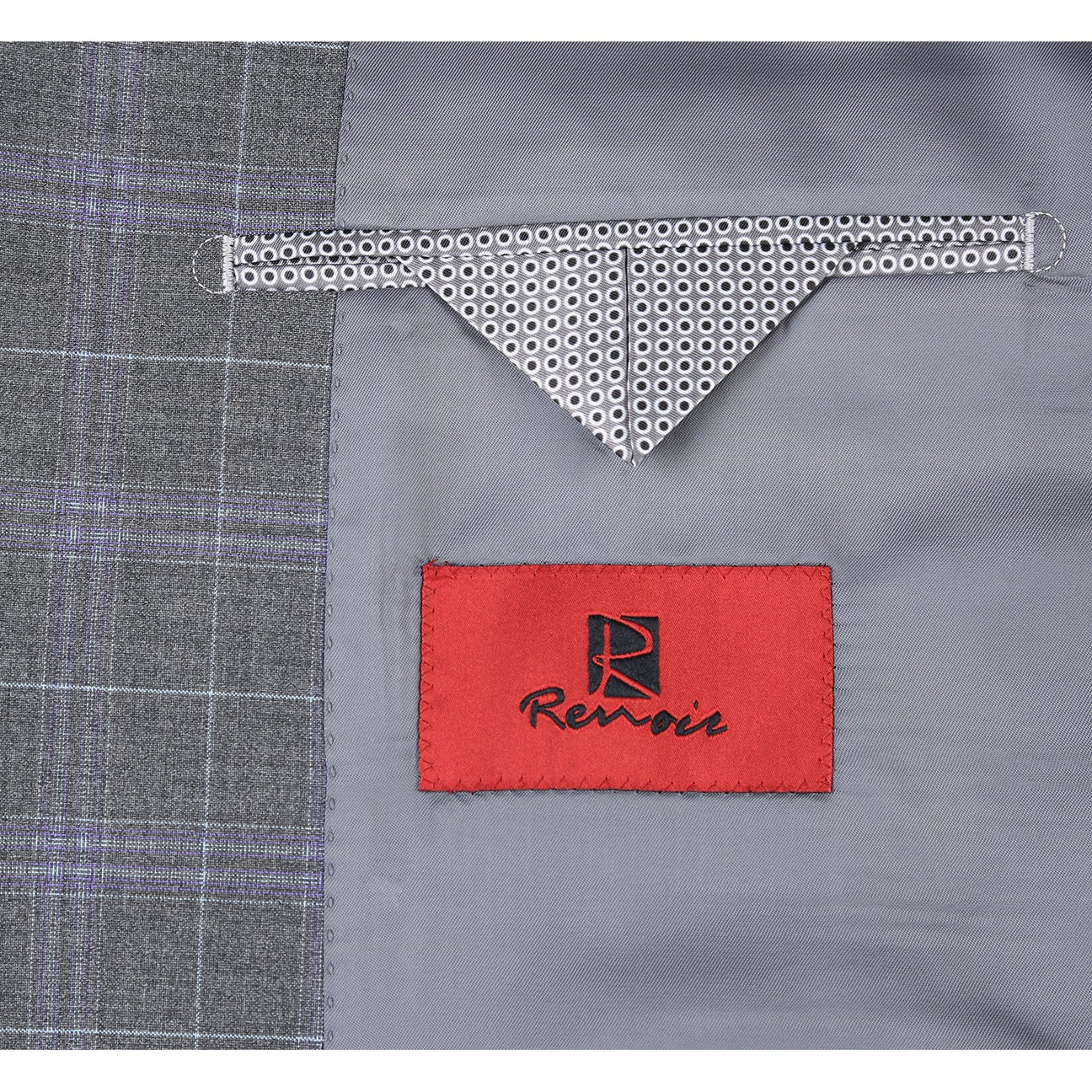Renoir Classic Fit Light Grey with Purple Windowpane Suit on clearance