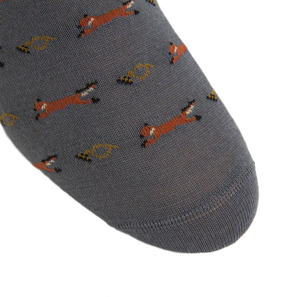 DAPPER CLASSICS MERCURY GRAY WITH BROWN, GOLD, AND CREAM FOX WOOL SOCK