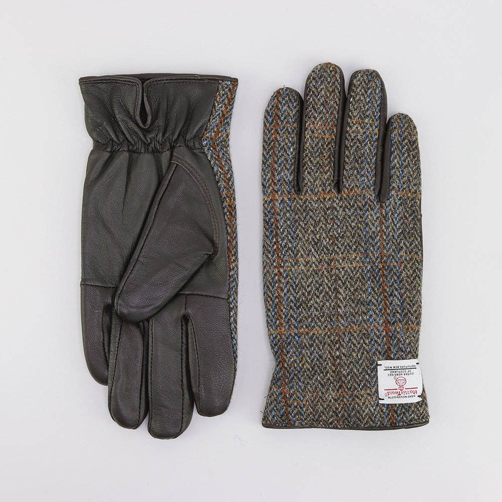 Brown Harris Tweed Leather Gloves on clearance