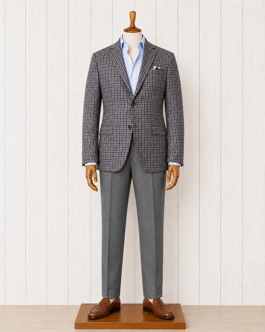 Renoir Grey/Navy/Taupe Check Slim Fit Sport Coat