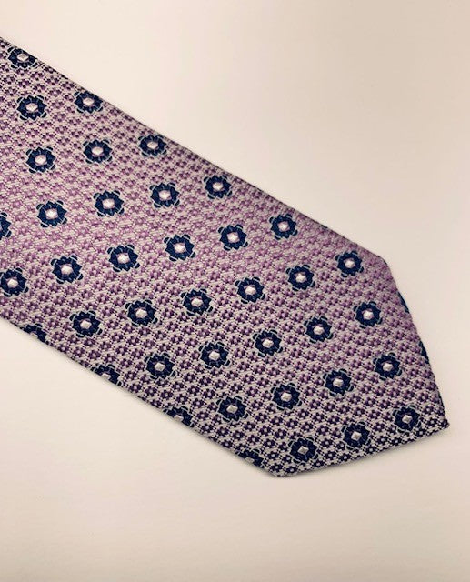 Bruno Marchesi Light Purple with Navy Medallion 100% Silk Tie