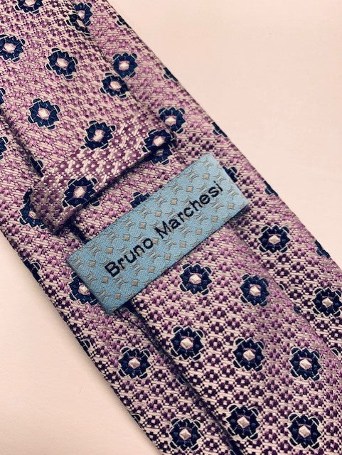 Bruno Marchesi Light Purple with Navy Medallion 100% Silk Tie