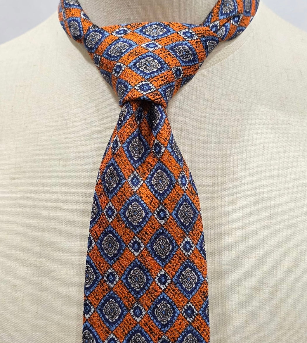 Hampstead by Geoff Nicholson Orange and Blue Diamond Silk Tie