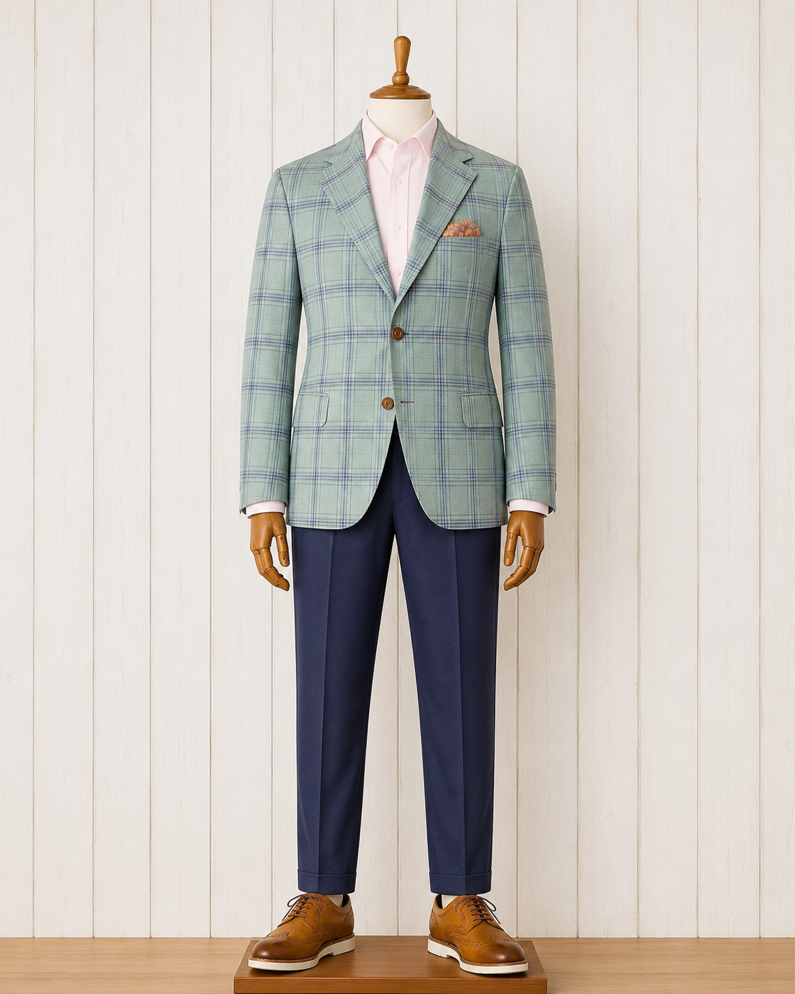 Giles and Jasper Modern Fit Green and Navy Plaid Sport Coat