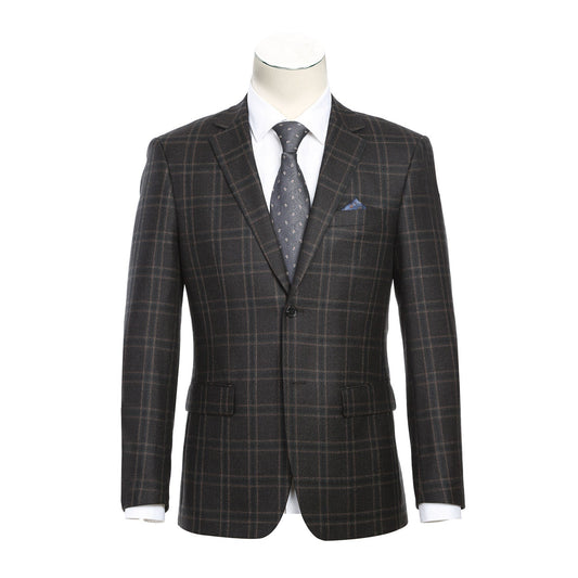 Renoir 563-11 Men's Slim Fit Wool Brown Plaid Sport Coat