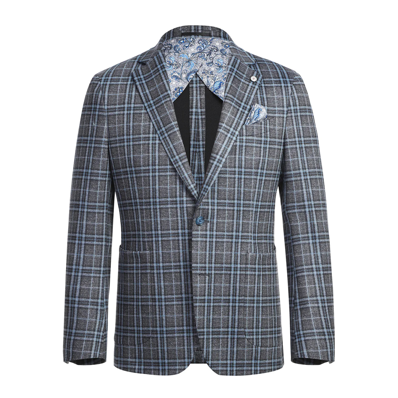 Pellagio half canvas Grey/Blue Windowpane Slim Fit Sport Coat