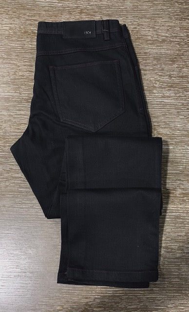 ENZO Alpha-359 Denim 5 Pocket Jean in Black with Mauve Stitching