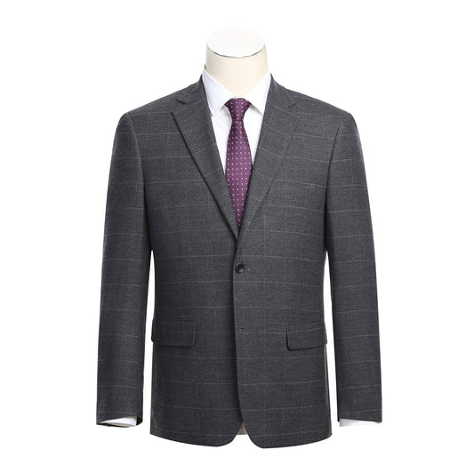 Renoir 293-31 Men's Slim Fit Medium Gray Windowpane Suit