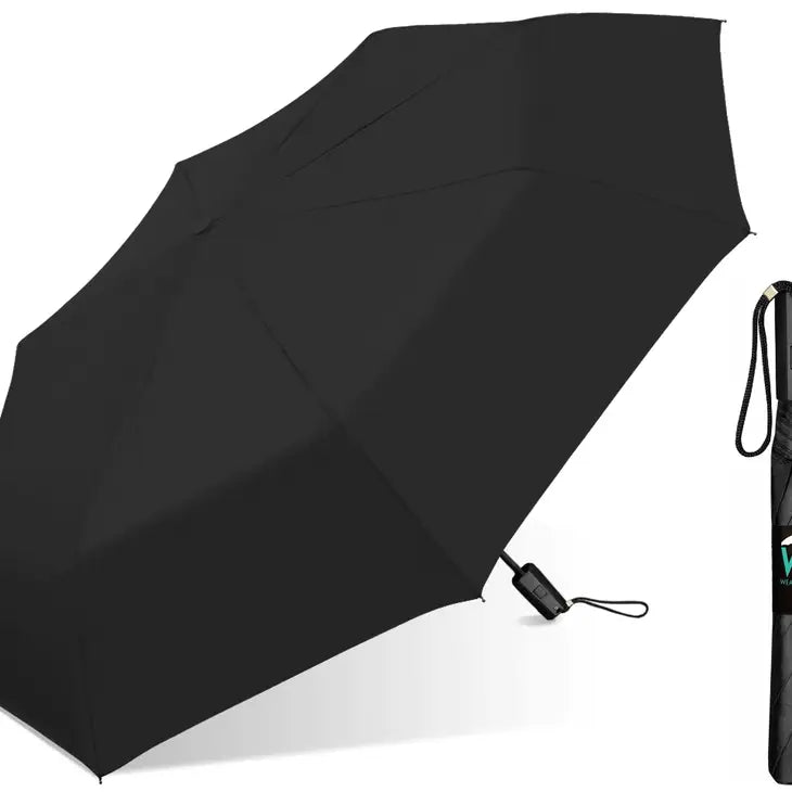The Weather Station 37" Automatic Folding Compact Umbrella in Solid Black