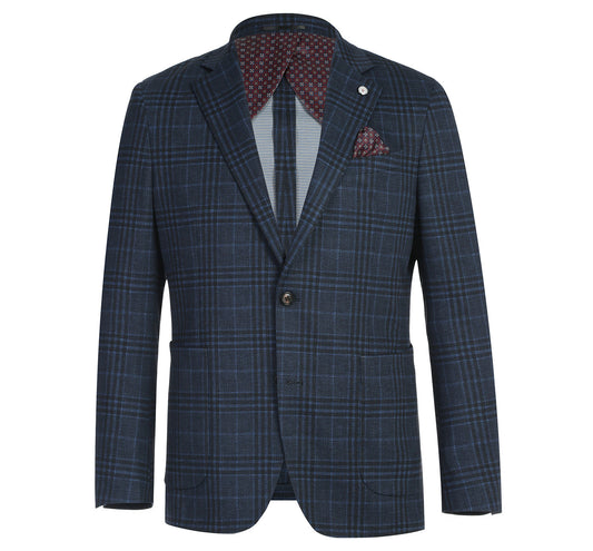 PS21-5 Men's Blazer Slim Fit Half Canvas Blue Sport Coat