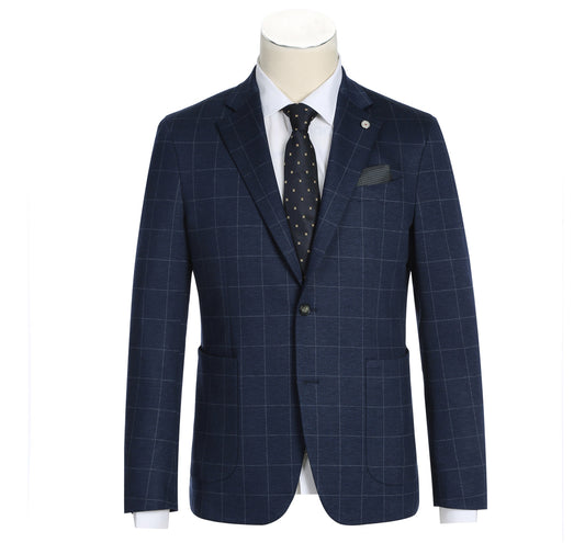 PF21-1 Men's Slim Fit Half-Canvas Prussian White Check Suit Jacket