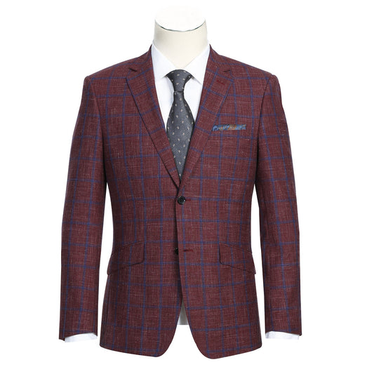 Renoir 563-2 Men's Slim Fit Wool Blend Checked Blazer