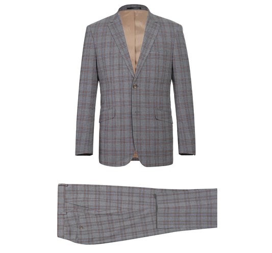 Renoir 293-7 Men's Two Piece Slim Fit Stretch Windowpane Check Dress Suit
