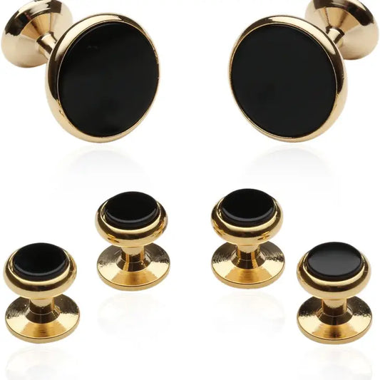 Classic Tuxedo Cufflink and Stud Set in Black and Gold