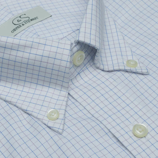 Cooper and Stewart Blue and Lavender Tattersall Button Down Non-Iron Shirt