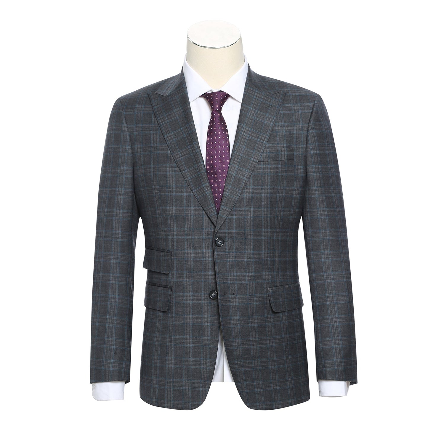 EL62-68-095 Wool Gray Checked Peak Suit