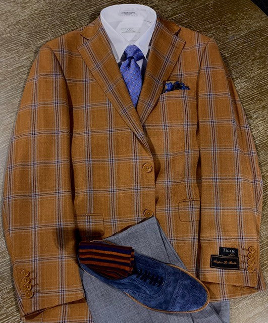 Rust and Light Blue Windowpane Sport Coat