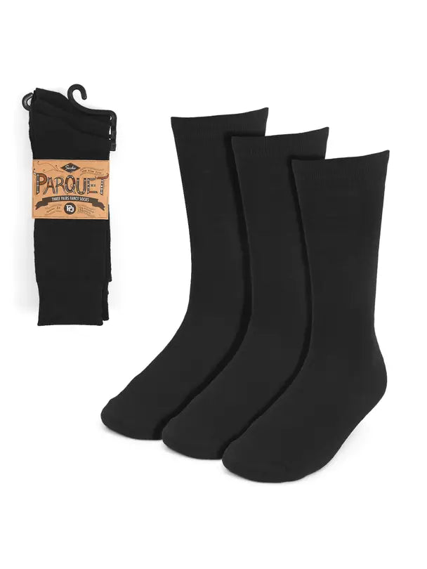 Parquet Assorted Pack (3 Pairs) Men's Solid Black Fancy-Dress Socks