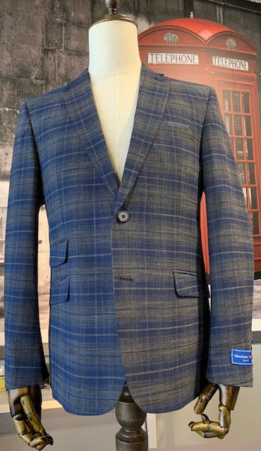 Manchester and Tailor Slim Fit Blue and Grey Plaid