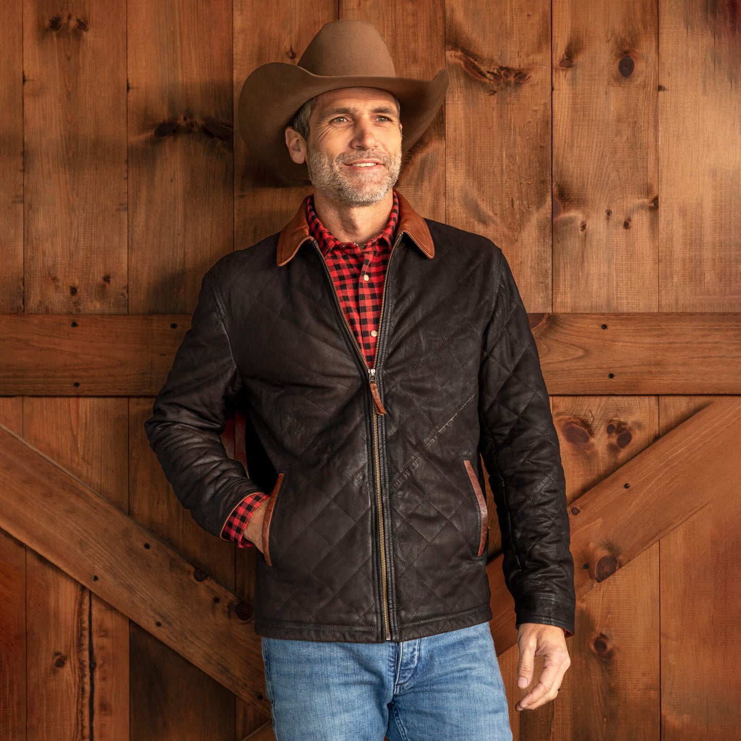 Madison Creek Hickory Quilted Waxed Goat Suede Leather Jacket