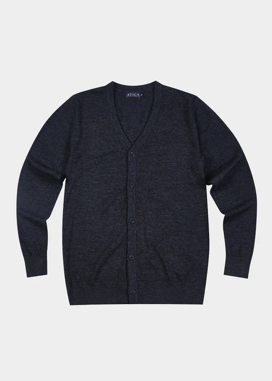 Atica Long Sleeve Button Up 100% Wool Grey Cardigan