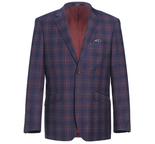 Renoir 294-3 Men's 2 Buttons Slim Fit Blazer Premium Plaid Sport Coat