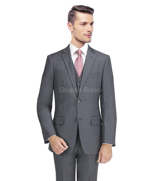 Mantoni Medium Grey 100% Wool Portly Suit