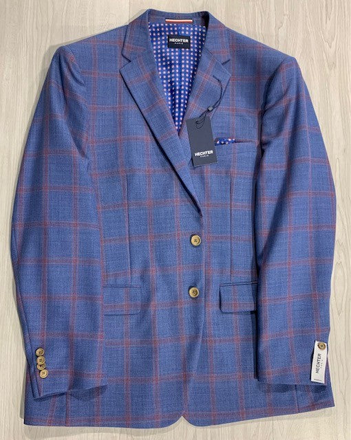 Hechter Blue and Red Windowpane Sport Coat