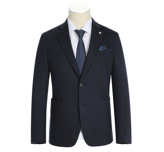 PF21-3 Men's Slim Fit Half-Canvas Solid Navy Black Suit Jacket