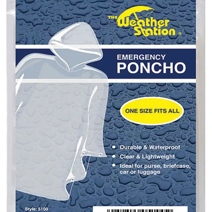 Weather Station Adult Clear Emergency Rain Poncho with Hood - Outdoor/Travel