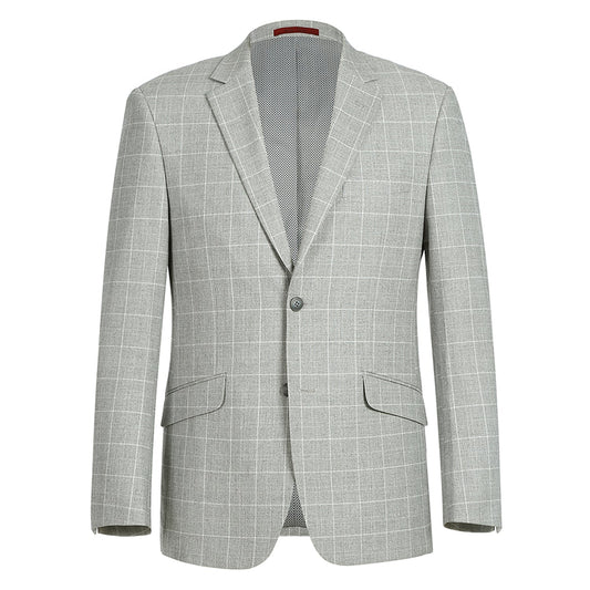 Renoir 294-10 Men's Slim Fit Notch Lapels Light Gray Check Blazer