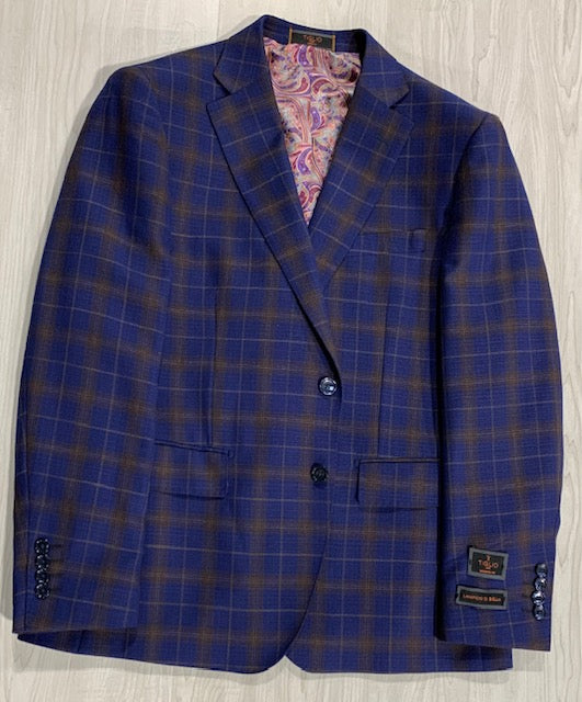 Tiglio Blue and Brown Plaid Sport Coat