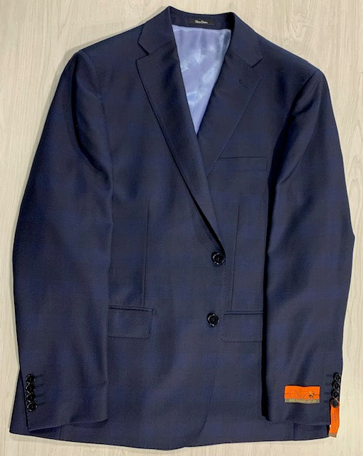 Enzo Navy and Vibrant Blue Plaid 100% Wool Modern Fit Suit