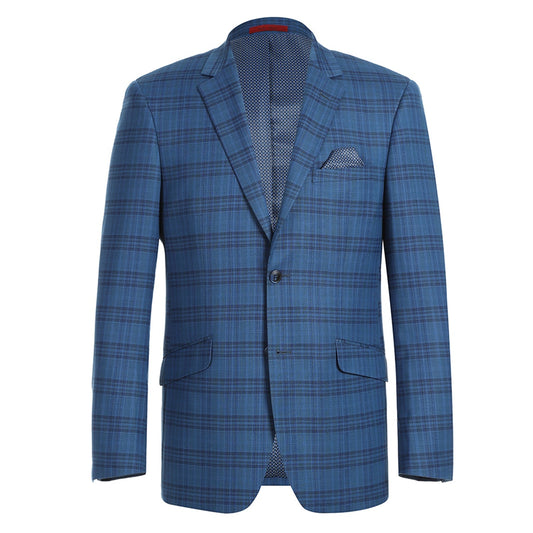 Renoir 294-9 Men's Slim Fit Notch Lapels Blue Check Blazer
