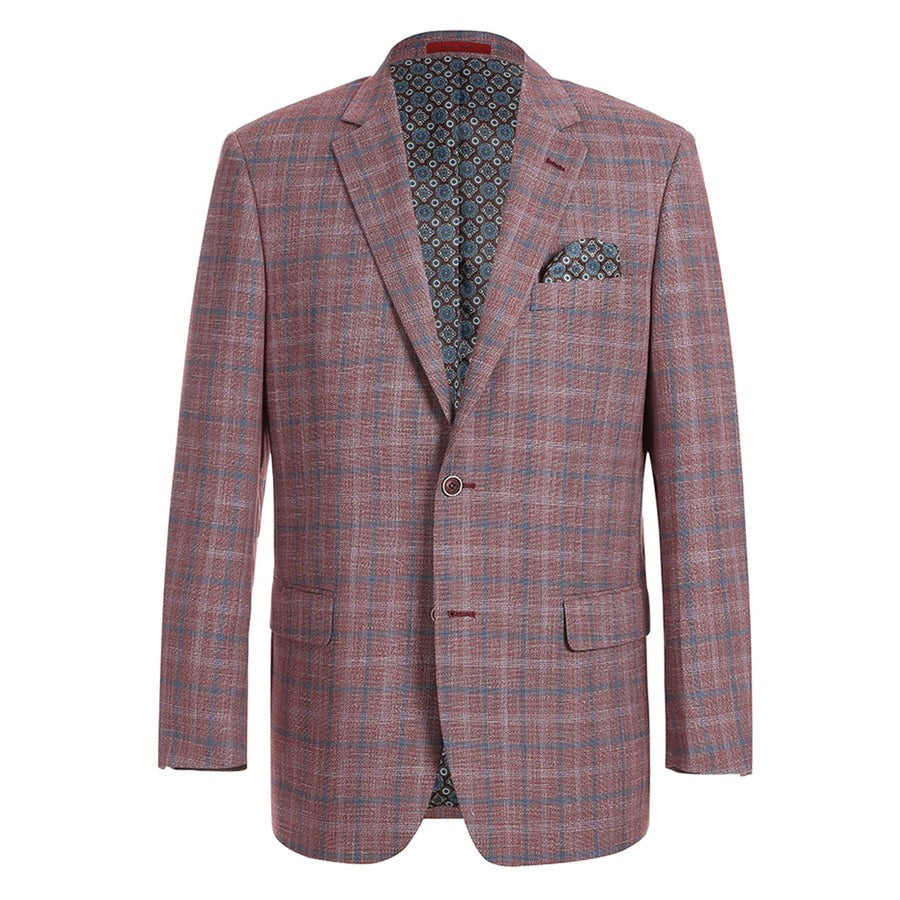 Renoir Washed Burgundy and Blue Windowpane Sport Coat Classic Fit on clearance