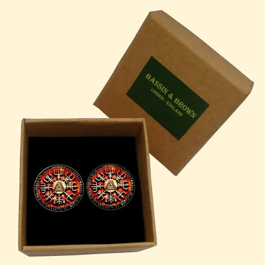 Bassin and Brown Viking Symbol Cufflinks - Burnt Orange and Antique Silver