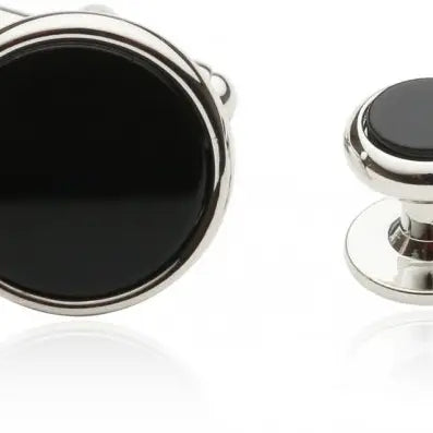 Men's Tuxedo Cufflinks and Studs - Black Onyx with Silver