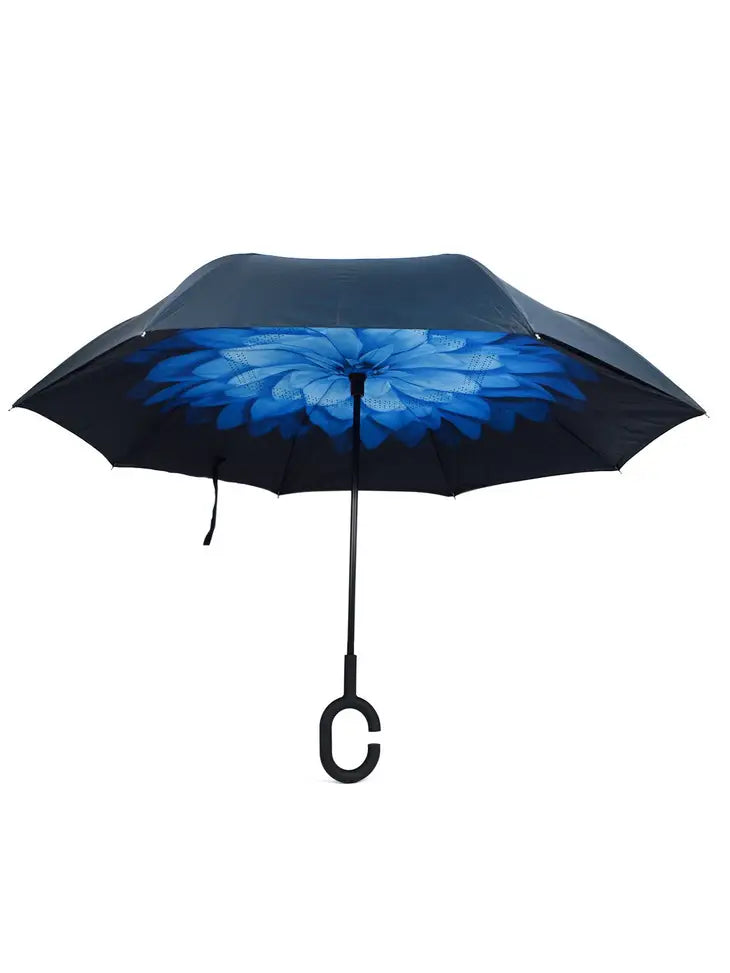 Parquet Blue Flower Double Layer Inverted Umbrella