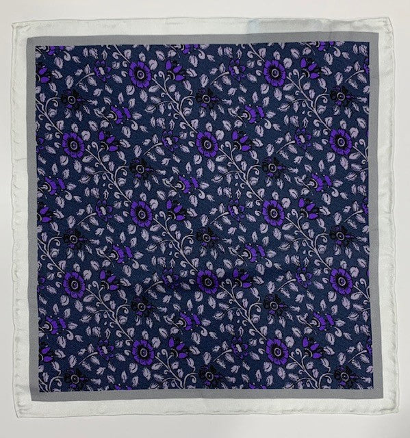 Bruno Marchesi Purple Floral Silk Pocket Square