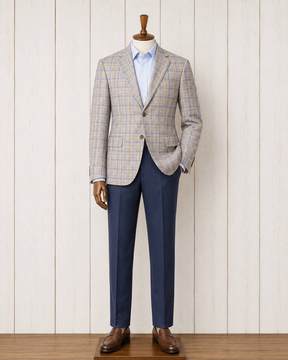 Albert and Walter's Taupe and Blue Check Reda 1865 Classic Fit Sport Coat
