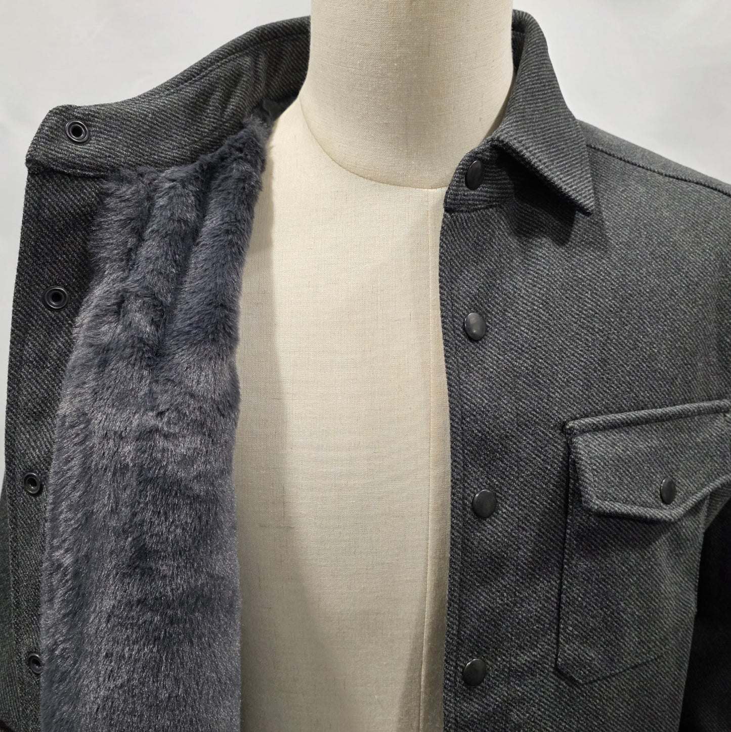 Nicoby Charcoal Grey Twill with Mink Fleece Lining Shirt Jacket