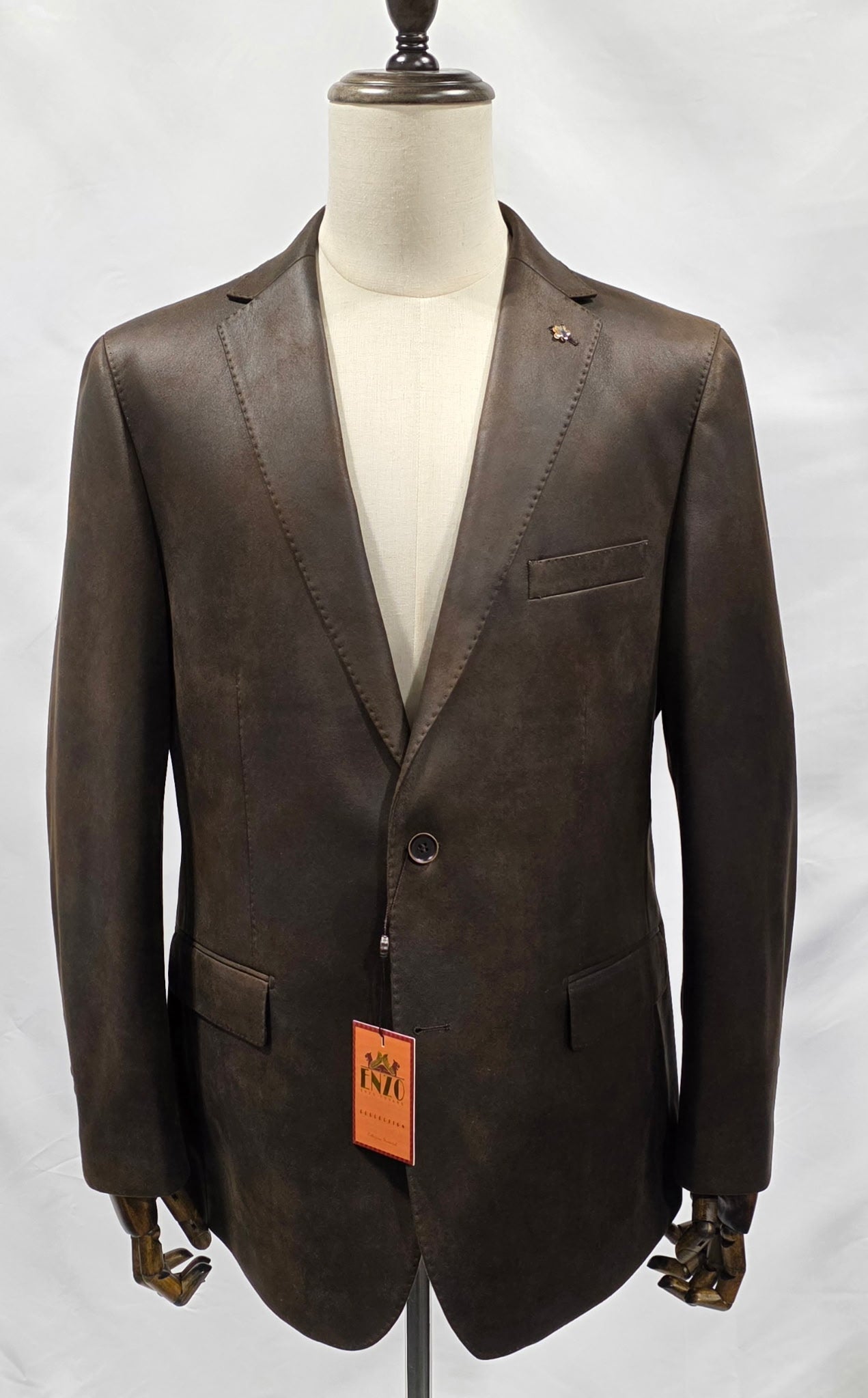 Enzo Faux Brown Leather Modern Fit Sport Coat